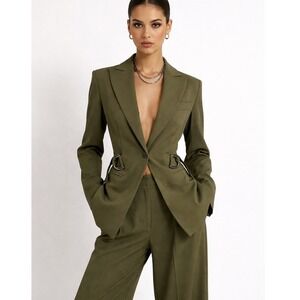 LITA by Ciara Blazer Womens XS Olive Green Belted D-Ring Jacket Made Italy LS7-1